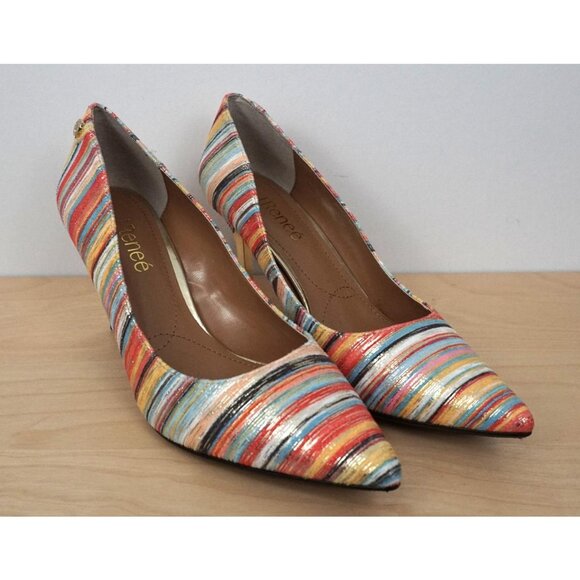 J. Renee Bryanne Multicolor Metallic Striped Fabric Uper High Heels Size 7.5M - Picture 2 of 9